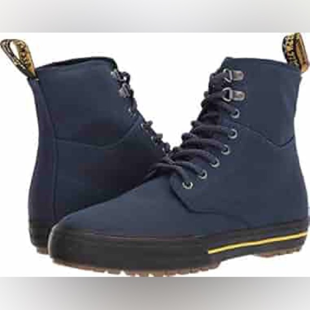 ✔️#64 Dr. Martens Winsted Navy Canvas Lace-Up Boots with Yellow Accent